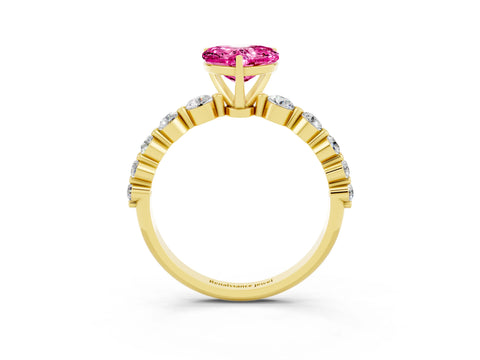 Yellow gold Heart Cut Solitaire Pink Sapphire Ring with Pave Band and Four-Prong Setting_27