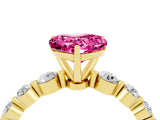Yellow gold Heart Cut Solitaire Pink Sapphire Ring with Pave Band and Four-Prong Setting_28