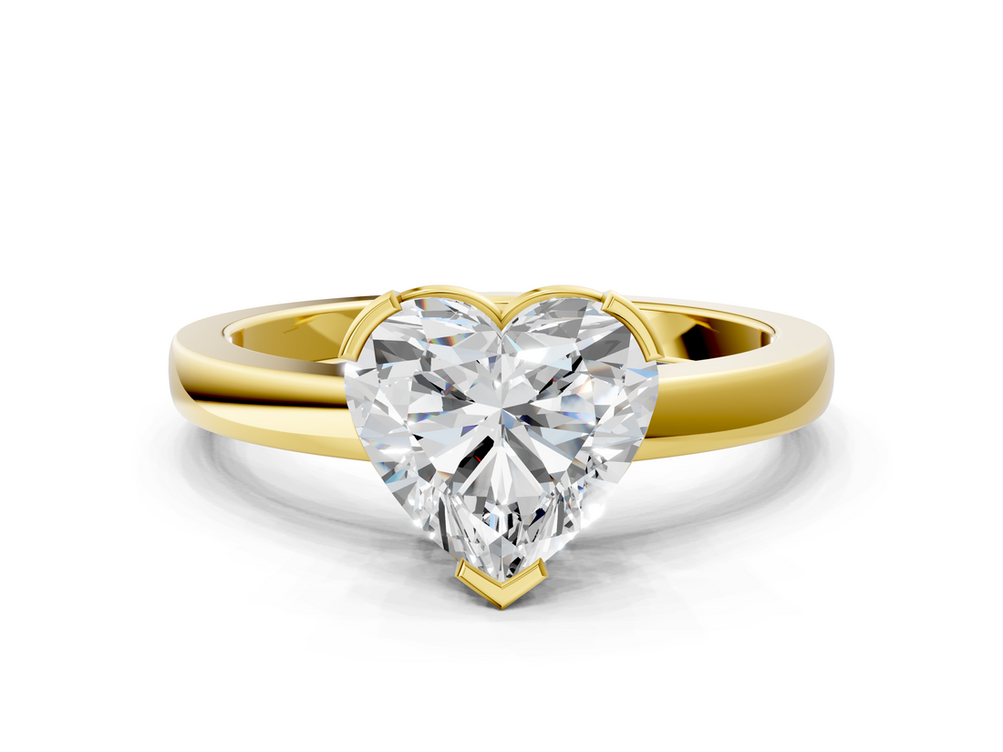 Yellow gold Heart Cut Solitaire Ring with Four-Prong Setting and Classic Band_60