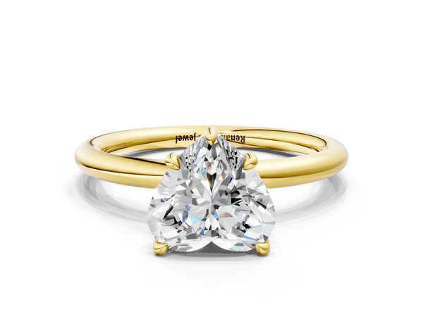 Yellow gold Heart Cut Diamond Solitaire Ring with Thin Band and Four-Prong Setting