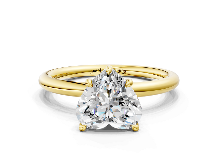 Yellow gold Heart Cut Diamond Solitaire Ring with Thin Band and Four-Prong Setting