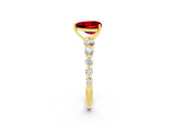 Yellow gold Heart Cut Solitaire Ruby Ring with Pave Band and Four-Prong Setting_2