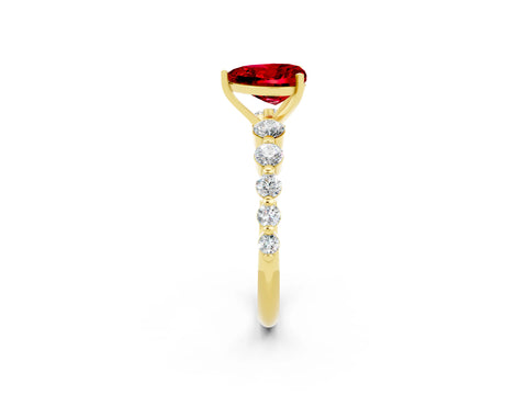 Yellow gold Heart Cut Solitaire Ruby Ring with Pave Band and Four-Prong Setting_2