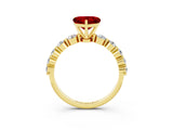 Yellow gold Heart Cut Solitaire Ruby Ring with Pave Band and Four-Prong Setting_3