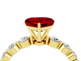 Yellow gold Heart Cut Solitaire Ruby Ring with Pave Band and Four-Prong Setting_4
