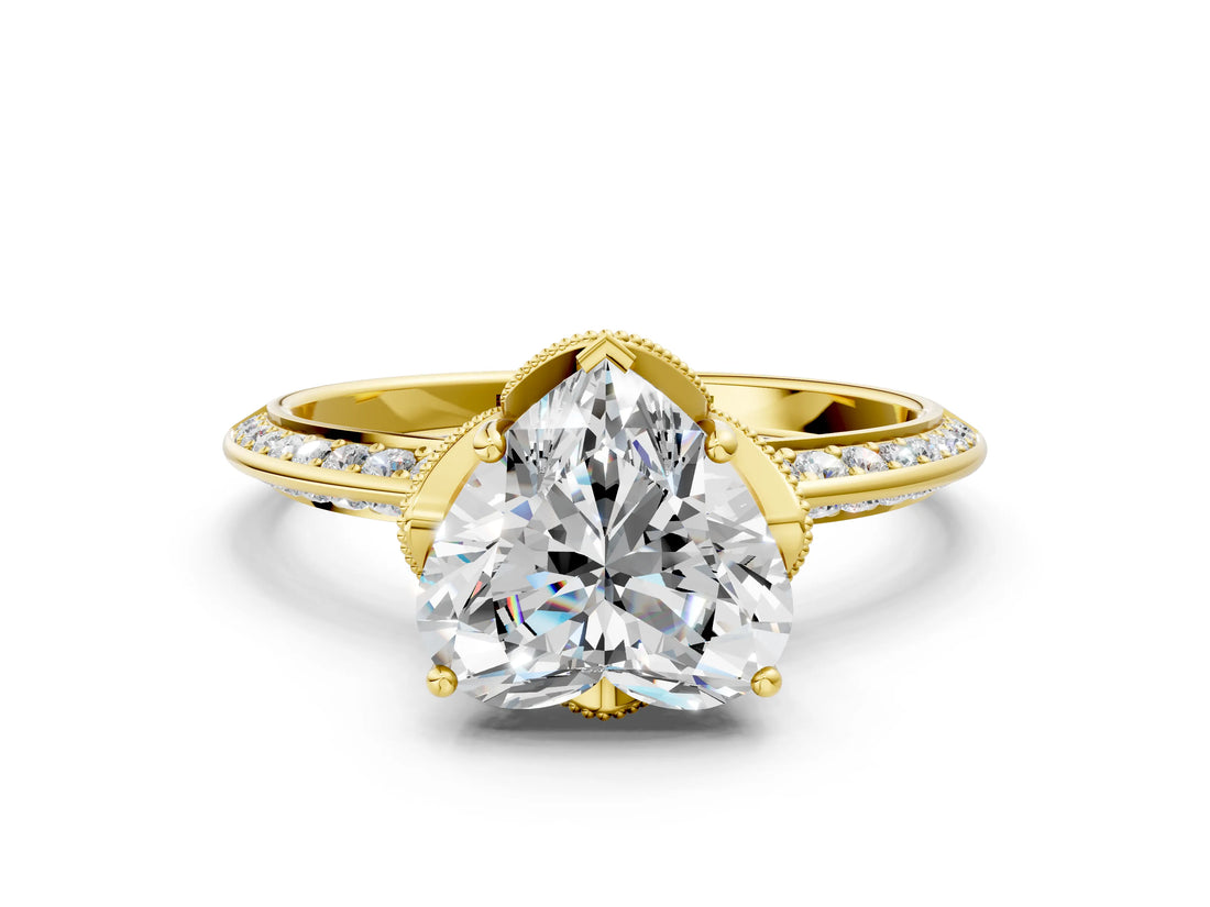 Yellow gold Heart Cut Solitaire Split Shank Pave Diamond Engagement Ring with Four-Prong Setting_13