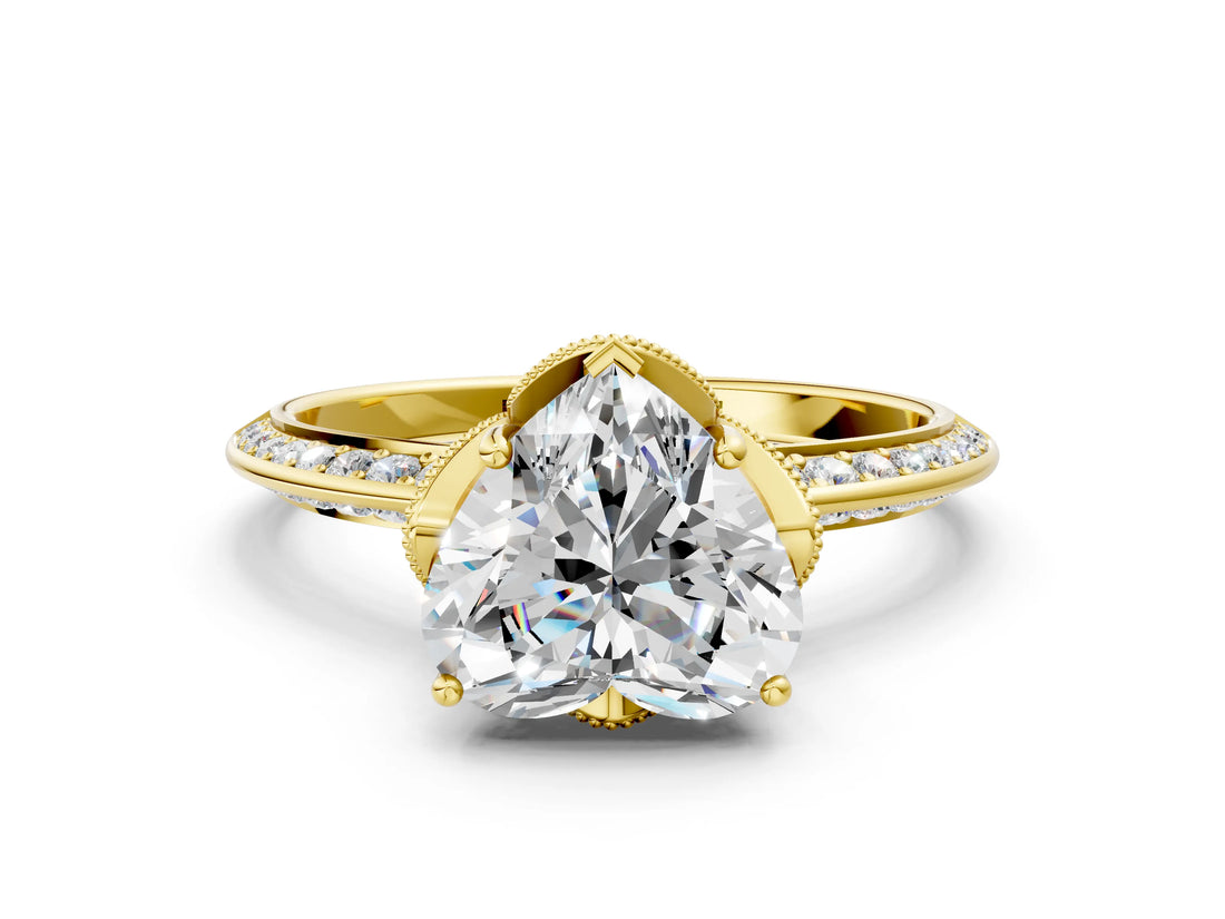 Yellow gold Heart Cut Solitaire Split Shank Pave Diamond Engagement Ring with Four-Prong Setting_37