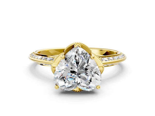 Yellow Gold Heart-Shaped Graduated Pave Engagement Ring Setting