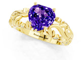 Yellow gold Heart Cut Solitaire Tanzanite Leaf-Inspired Vine Band Ring with Prong Setting_1