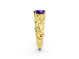 Yellow gold Heart Cut Solitaire Tanzanite Leaf-Inspired Vine Band Ring with Prong Setting_2