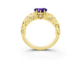 Yellow gold Heart Cut Solitaire Tanzanite Leaf-Inspired Vine Band Ring with Prong Setting_3