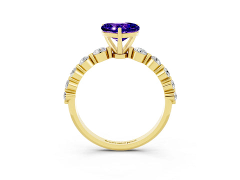 Yellow gold Heart Cut Solitaire Tanzanite Ring with Pave Band and Four-Prong Setting_3