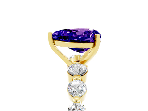 Yellow gold Heart Cut Solitaire Tanzanite Ring with Pave Band and Four-Prong Setting_5