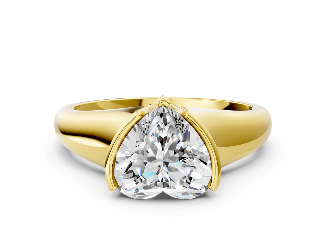 Yellow gold Heart Cut Solitaire Tension Set Diamond Ring with Split Shank Band_15