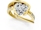 Yellow gold Heart Cut Solitaire Tension-Set Diamond Split Shank Ring_21