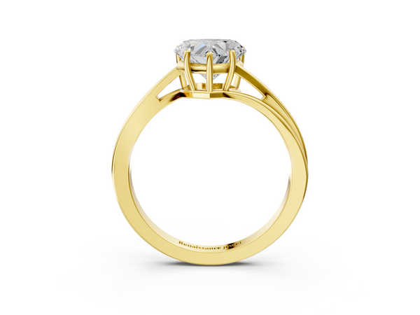 Yellow gold Heart Cut Solitaire Twist Band Ring with Four-Prong Setting
