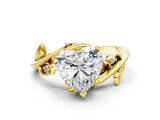 Yellow gold Heart Cut Solitaire Twist Engagement Ring with Leaf Accents and Prong Setting_15