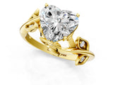 Yellow gold Heart Cut Solitaire Twist Engagement Ring with Leaf Accents and Prong Setting_16