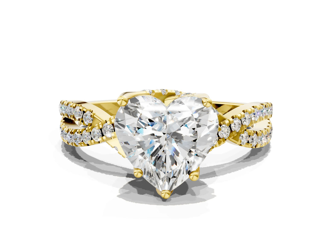 Yellow gold Heart Cut Solitaire Twist Pave Diamond Engagement Ring with Prong Setting_15