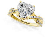 Yellow gold Heart Cut Solitaire Twist Pave Diamond Engagement Ring with Prong Setting_16