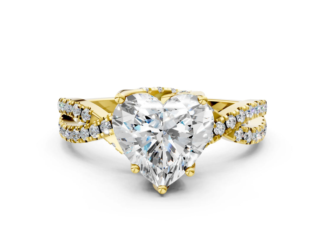 Yellow gold Heart Cut Solitaire Twist Pave Diamond Engagement Ring with Prong Setting_27