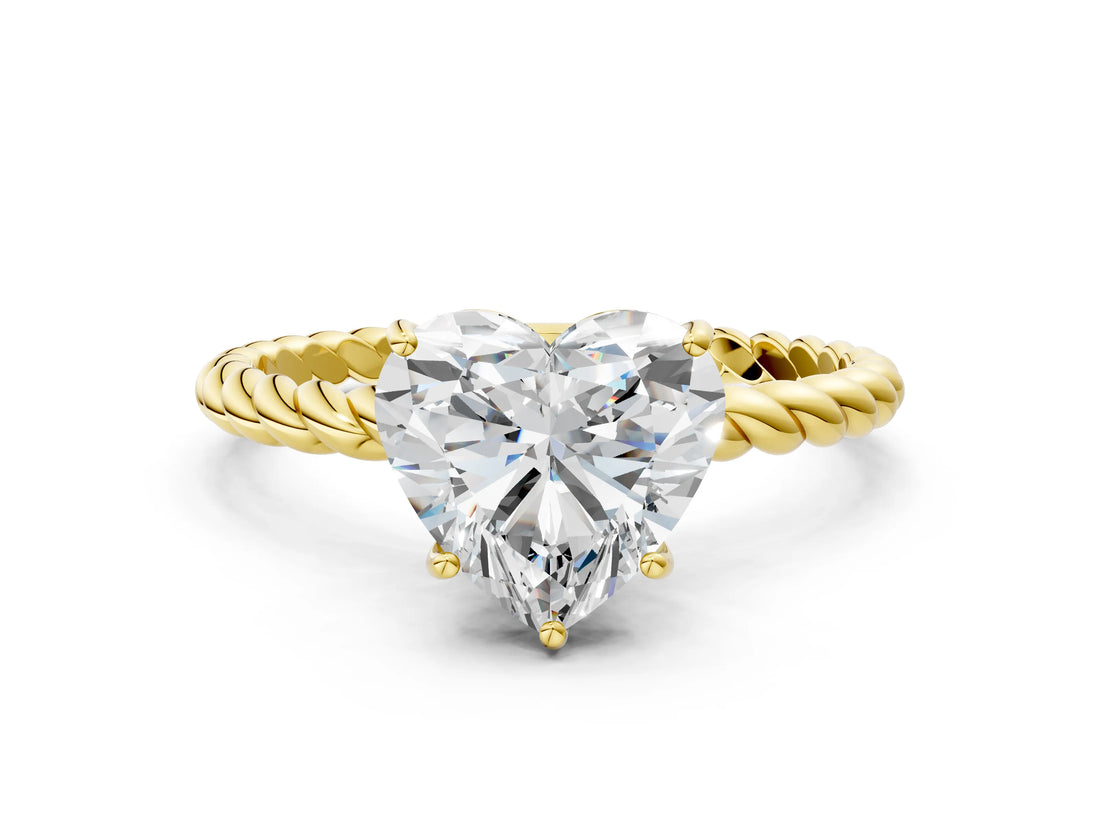 Yellow gold Heart Cut Solitaire Twisted Band 4-Prong Ring_15