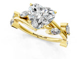 Yellow gold Heart Cut Solitaire Twisted Band Marquise Accent Prong Setting Ring_4