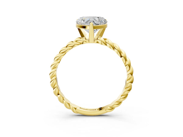 Yellow gold Heart Cut Solitaire Twisted Band with Four-Prong Setting