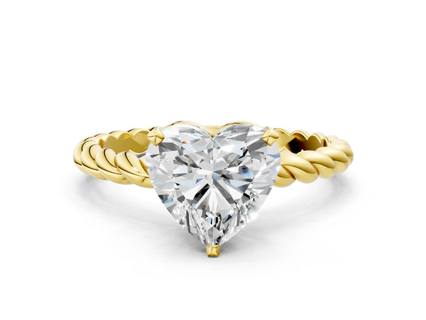 Yellow gold Heart Cut Solitaire Twisted Band with Four-Prong Setting