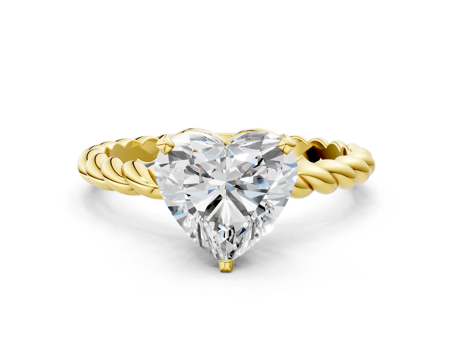 Yellow gold Heart Cut Solitaire Twisted Band with Four-Prong Setting