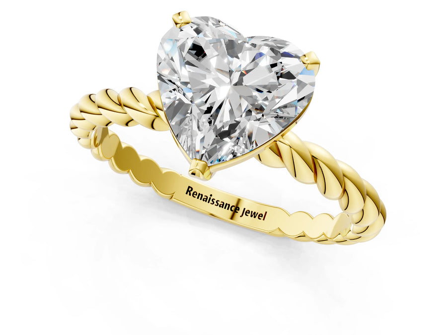 Yellow gold Heart Cut Solitaire Twisted Band with Four-Prong Setting