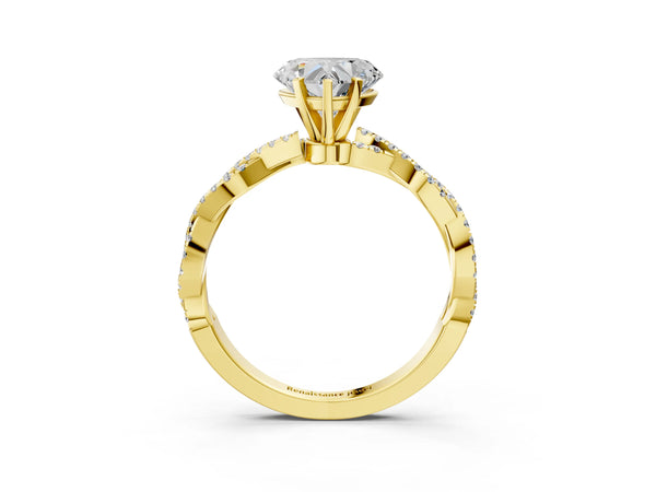 Yellow gold Heart Cut Solitaire Twisted Pave Band with Four-Prong Setting