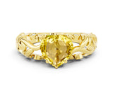 Yellow gold Heart Cut Solitaire Yellow Sapphire Leaf-Inspired Vine Band Ring with Prong Setting_24