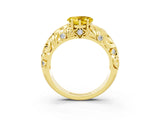 Yellow gold Heart Cut Solitaire Yellow Sapphire Leaf-Inspired Vine Band Ring with Prong Setting_27