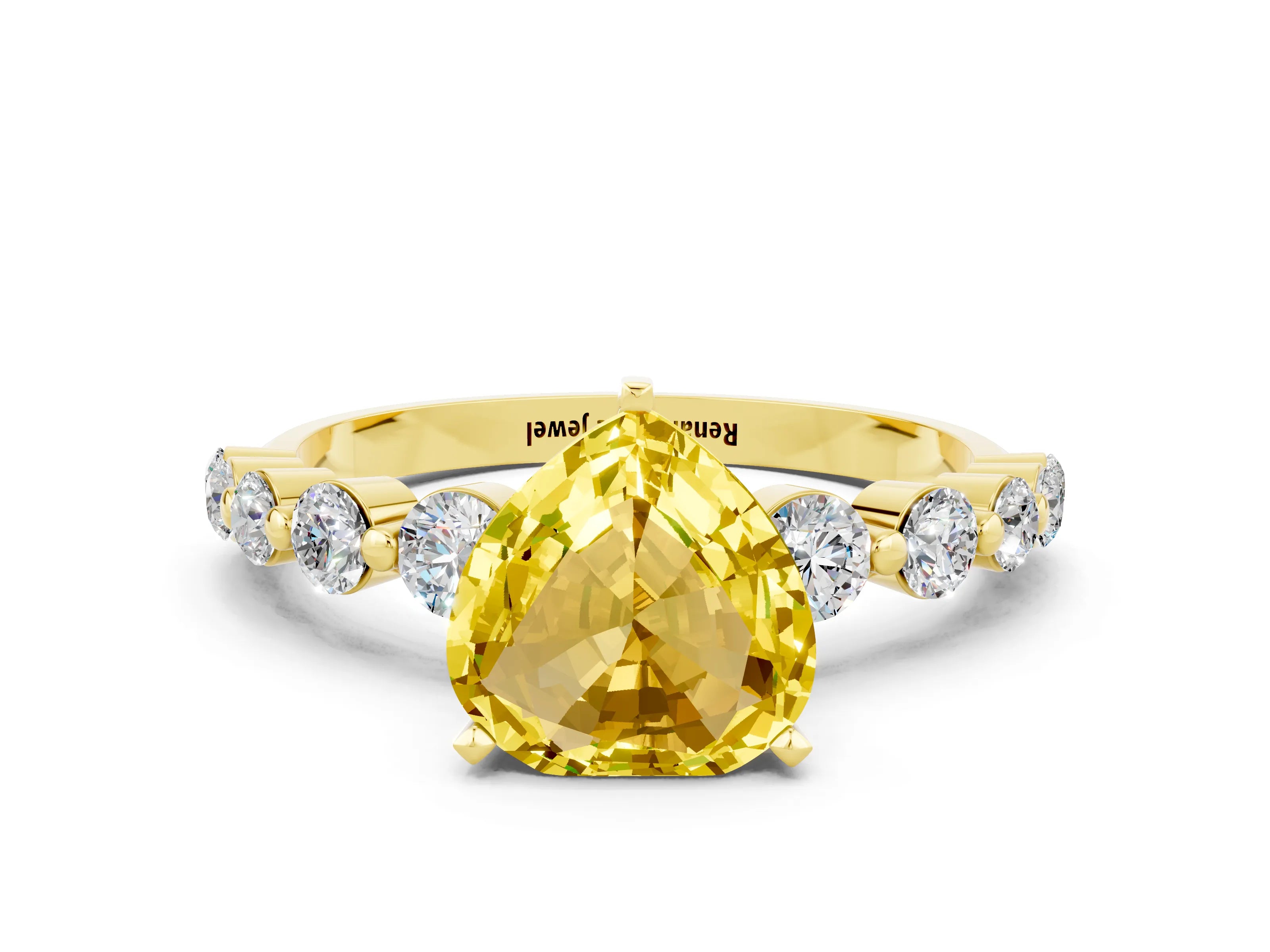 Yellow gold Heart Cut Solitaire Yellow Sapphire Ring with Pave Band and Four-Prong Setting_24