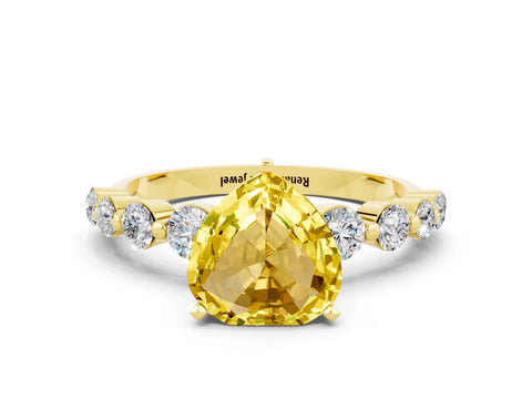 Yellow gold Heart Cut Solitaire Yellow Sapphire Ring with Pave Band and Four-Prong Setting_24