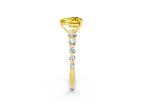 Yellow gold Heart Cut Solitaire Yellow Sapphire Ring with Pave Band and Four-Prong Setting_26