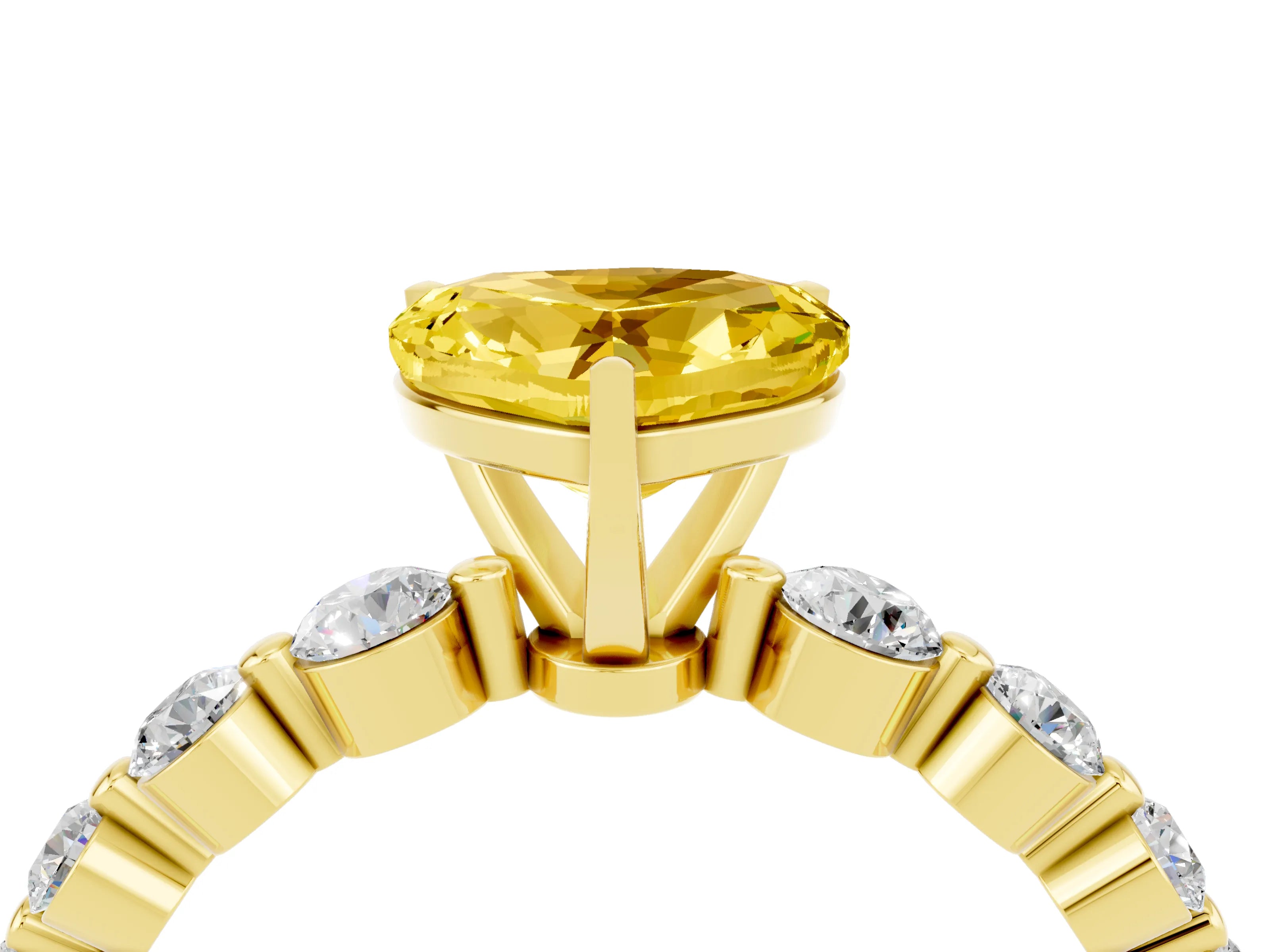 Yellow gold Heart Cut Solitaire Yellow Sapphire Ring with Pave Band and Four-Prong Setting_28