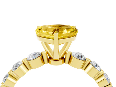 Yellow gold Heart Cut Solitaire Yellow Sapphire Ring with Pave Band and Four-Prong Setting_28