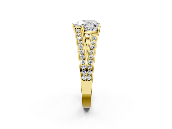 Yellow Gold Heart-Shaped Split Shank Engagement Ring Setting with Pave Band and Engraved Sides