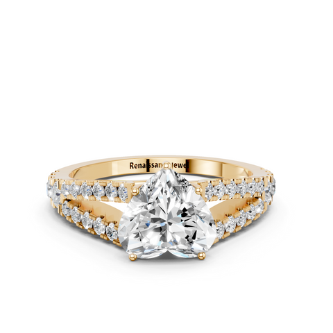 Yellow gold Heart Cut Split Shank Pave Engagement Ring with Four-Prong Setting_10