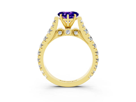 Yellow gold Heart Cut Tanzanite Classic Solitaire Ring with Pavé Band and Four-Prong Setting_3