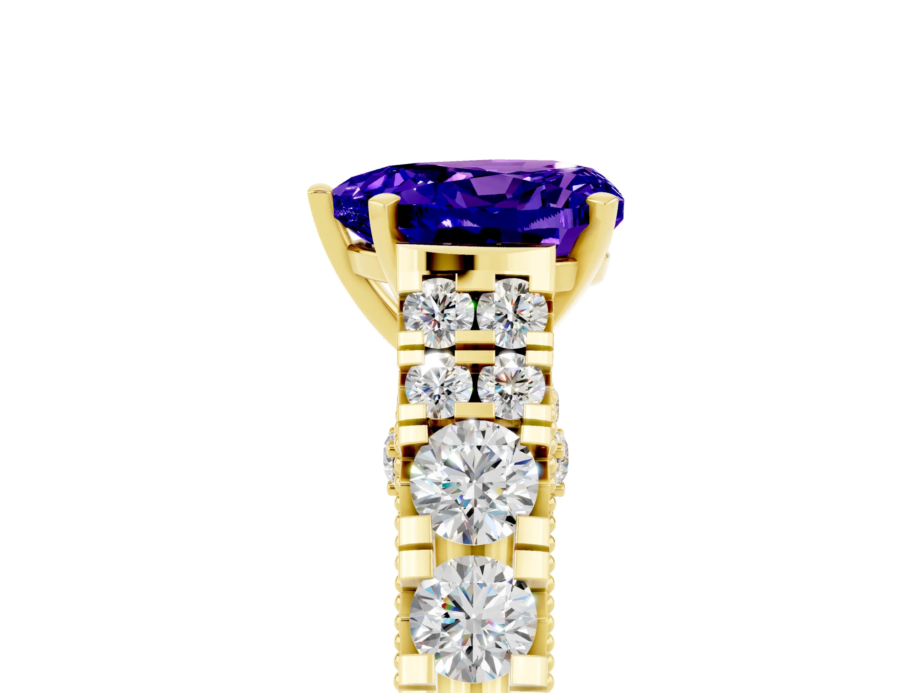 Yellow gold Heart Cut Tanzanite Classic Solitaire Ring with Pavé Band and Four-Prong Setting_5