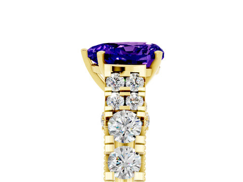 Yellow gold Heart Cut Tanzanite Classic Solitaire Ring with Pavé Band and Four-Prong Setting_5