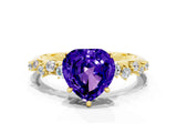 Yellow gold Heart Cut Tanzanite Cluster Side Stone Solitaire Ring with Prong Setting_24