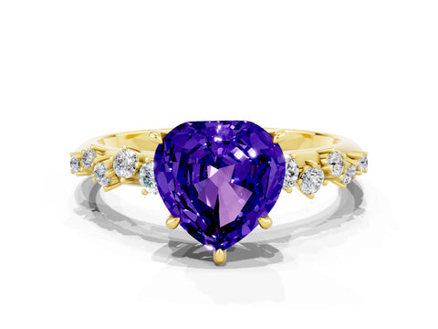 Yellow gold Heart Cut Tanzanite Cluster Side Stone Solitaire Ring with Prong Setting_24