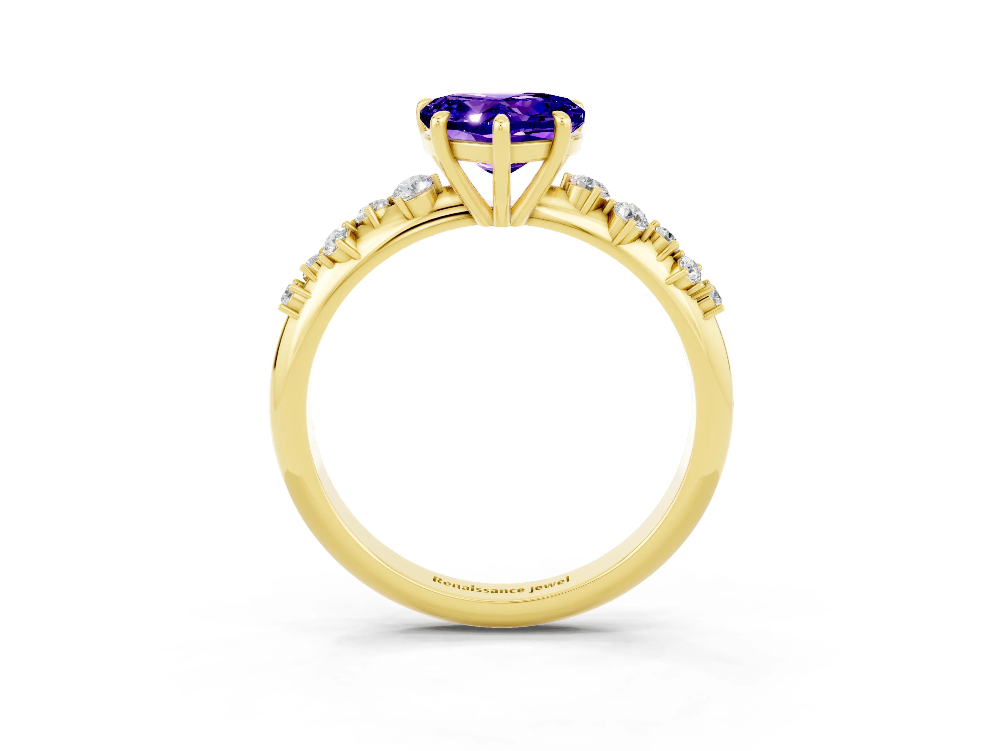 Yellow gold Heart Cut Tanzanite Cluster Side Stone Solitaire Ring with Prong Setting_27