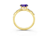 Yellow gold Heart Cut Tanzanite Cluster Side Stone Solitaire Ring with Prong Setting_27