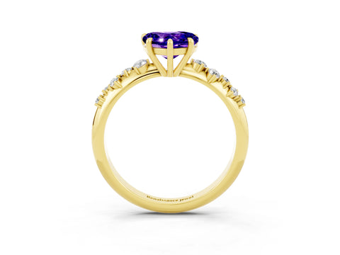 Yellow gold Heart Cut Tanzanite Cluster Side Stone Solitaire Ring with Prong Setting_27