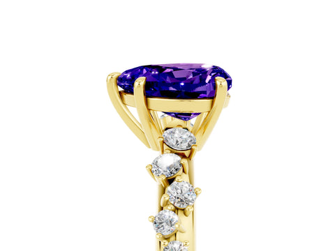 Yellow gold Heart Cut Tanzanite Cluster Side Stone Solitaire Ring with Prong Setting_29